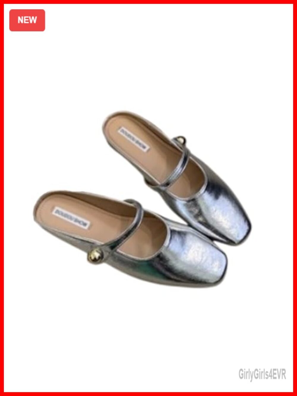 Faux Leather Pearl Mary Jane Flat Mules Square Toe Slip On Backless Comfort
